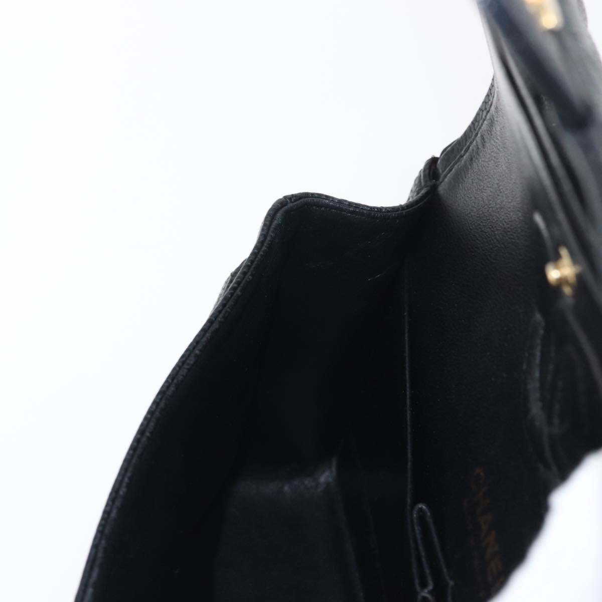 CHANEL Matelasse 25 Double Flap Chain Bag Caviar Skin Black CC Auth 158360SM