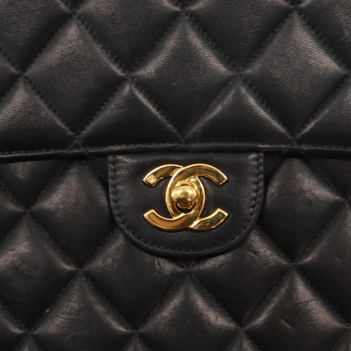 CHANEL Matelasse 30 Chain Shoulder Bag Lamb Skin Black Gold CC Auth 158361SAM