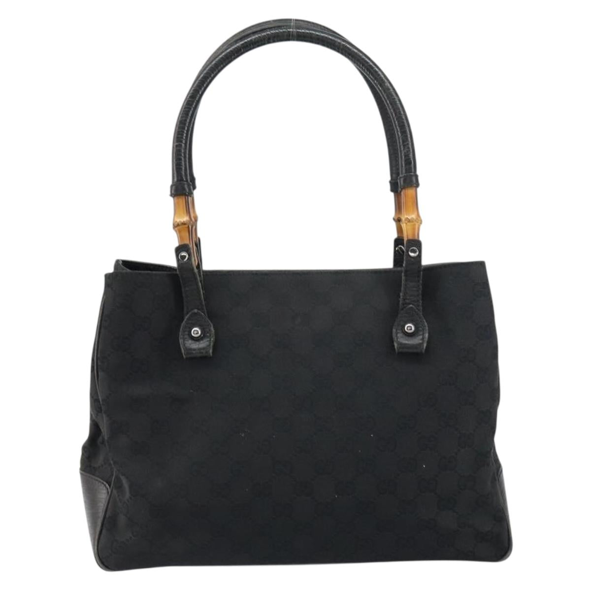 GUCCI GG Canvas Bamboo Tote Bag Black 112526 Auth 158362