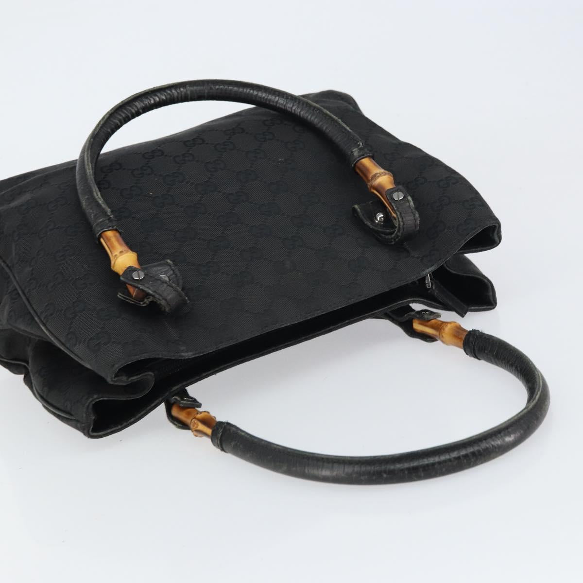 GUCCI GG Canvas Bamboo Tote Bag Black 112526 Auth 158362
