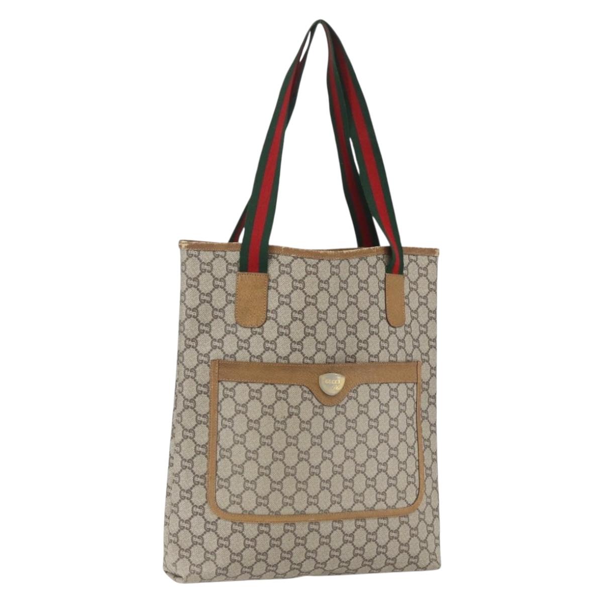 GUCCI GG Plus Supreme Web Sherry Line Tote Bag PVC Beige Gold Auth 158364