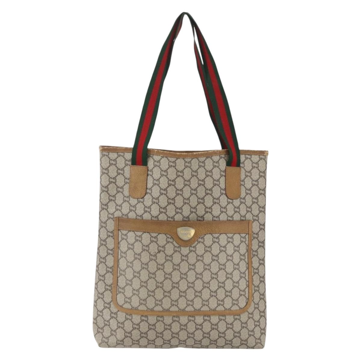 GUCCI GG Plus Supreme Web Sherry Line Tote Bag PVC Beige Gold Auth 158364