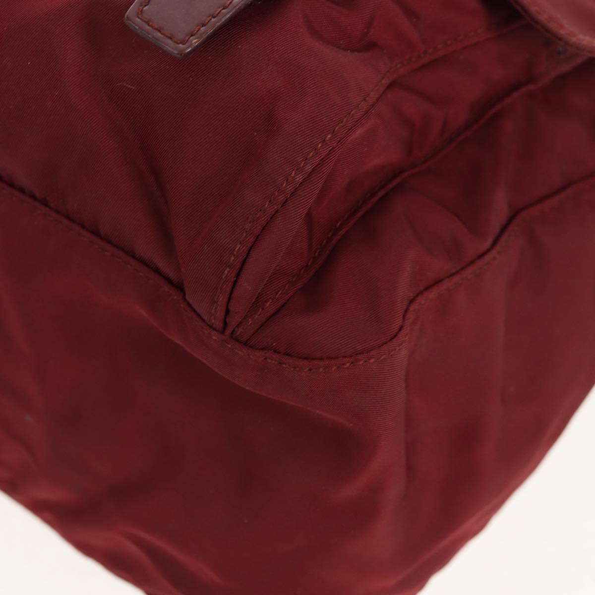 PRADA Shoulder Bag Nylon Bordeaux Silver Auth 158366