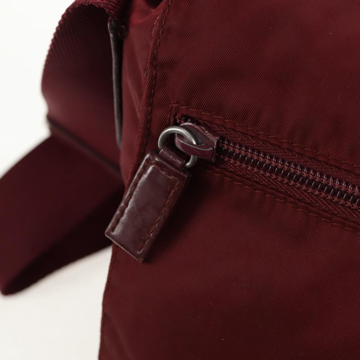 PRADA Shoulder Bag Nylon Bordeaux Silver Auth 158366
