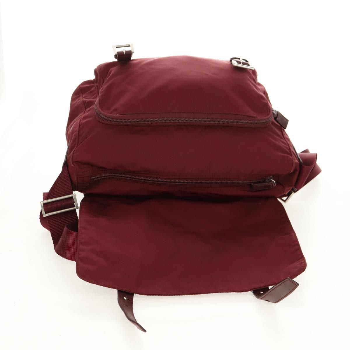 PRADA Shoulder Bag Nylon Bordeaux Silver Auth 158366