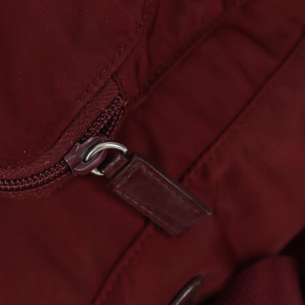 PRADA Shoulder Bag Nylon Bordeaux Silver Auth 158366