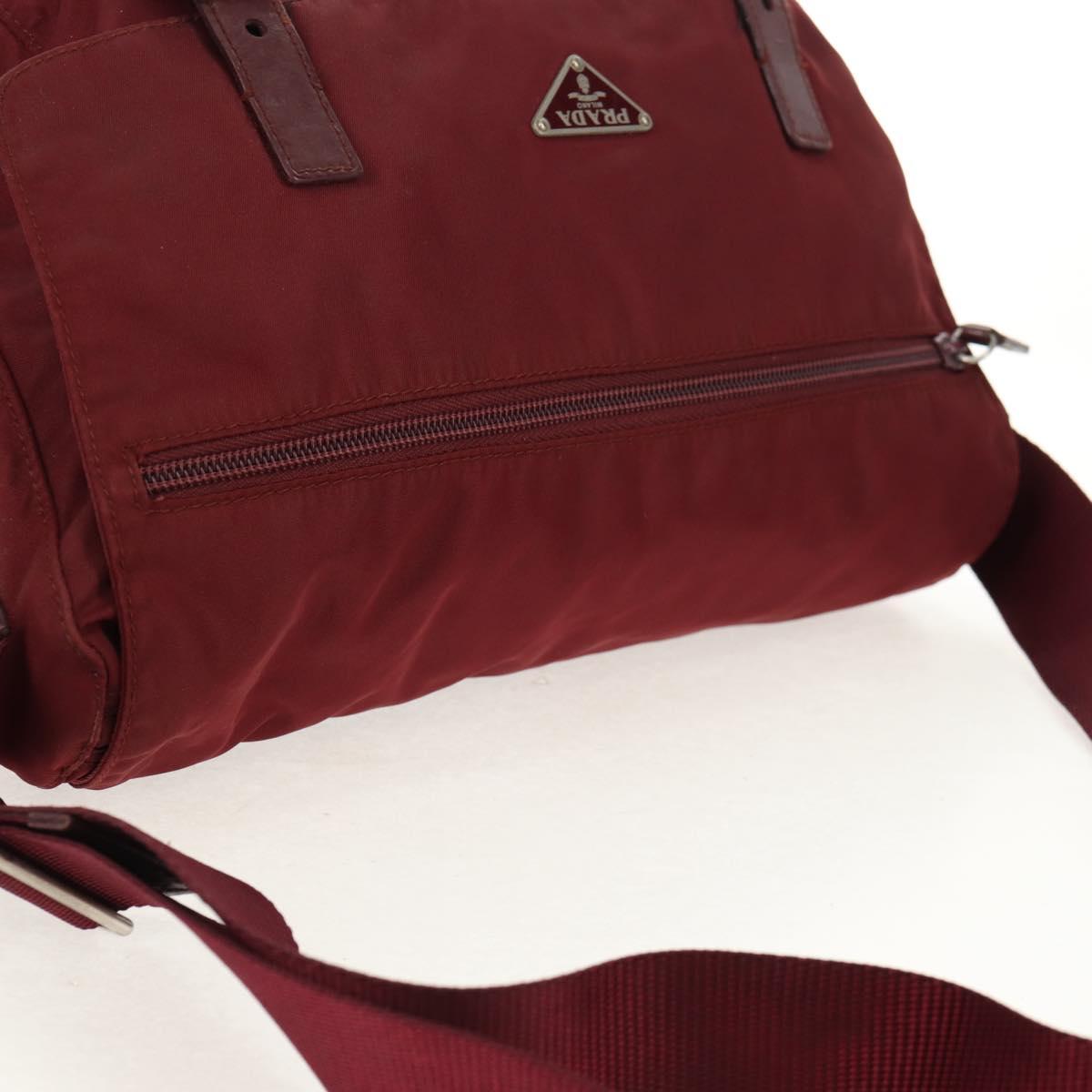 PRADA Shoulder Bag Nylon Bordeaux Silver Auth 158366