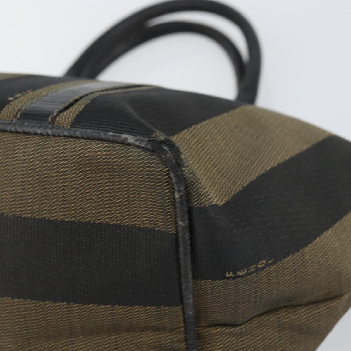 FENDI Pecan Canvas Hand Bag Black Brown Auth 158368