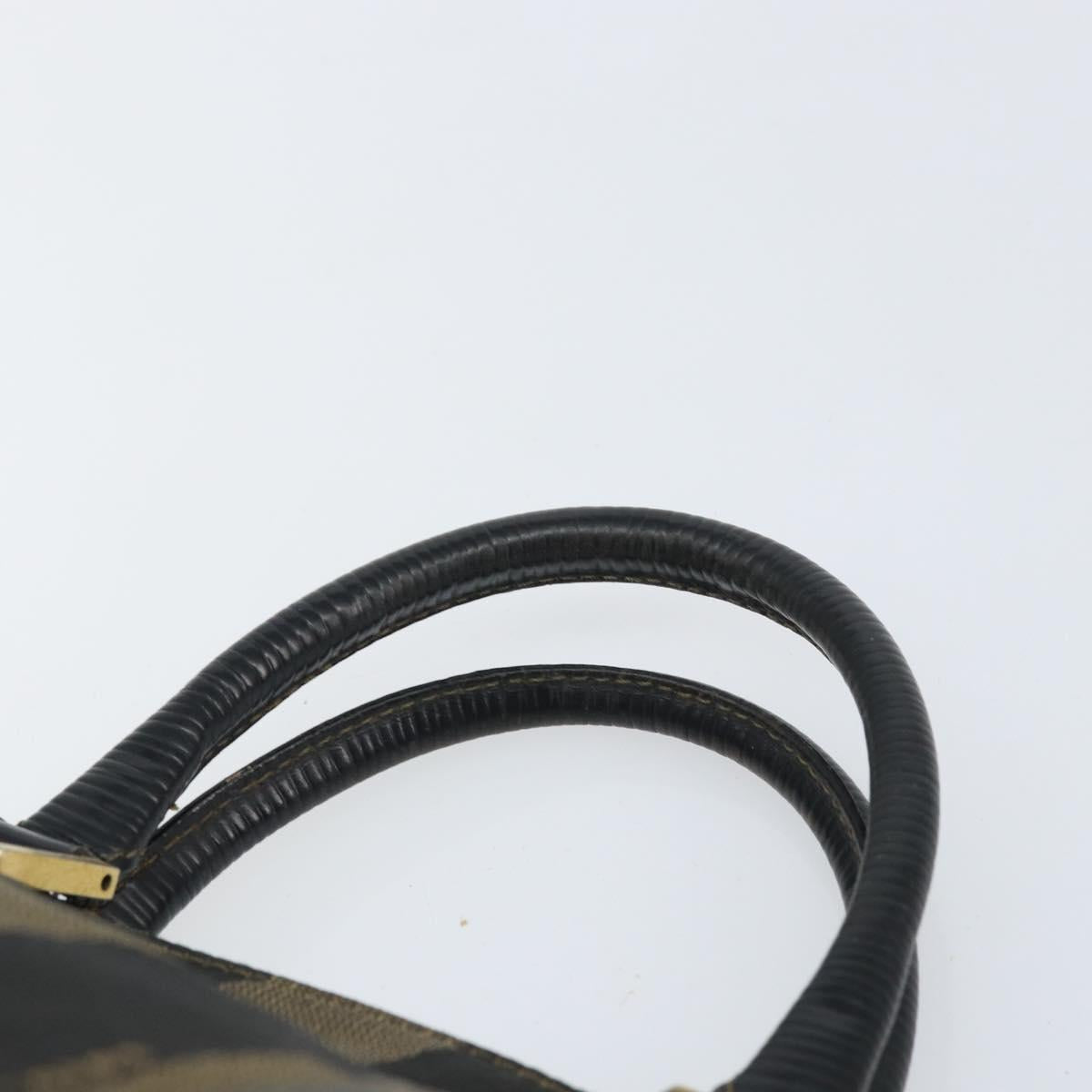 FENDI Pecan Canvas Hand Bag Black Brown Auth 158368