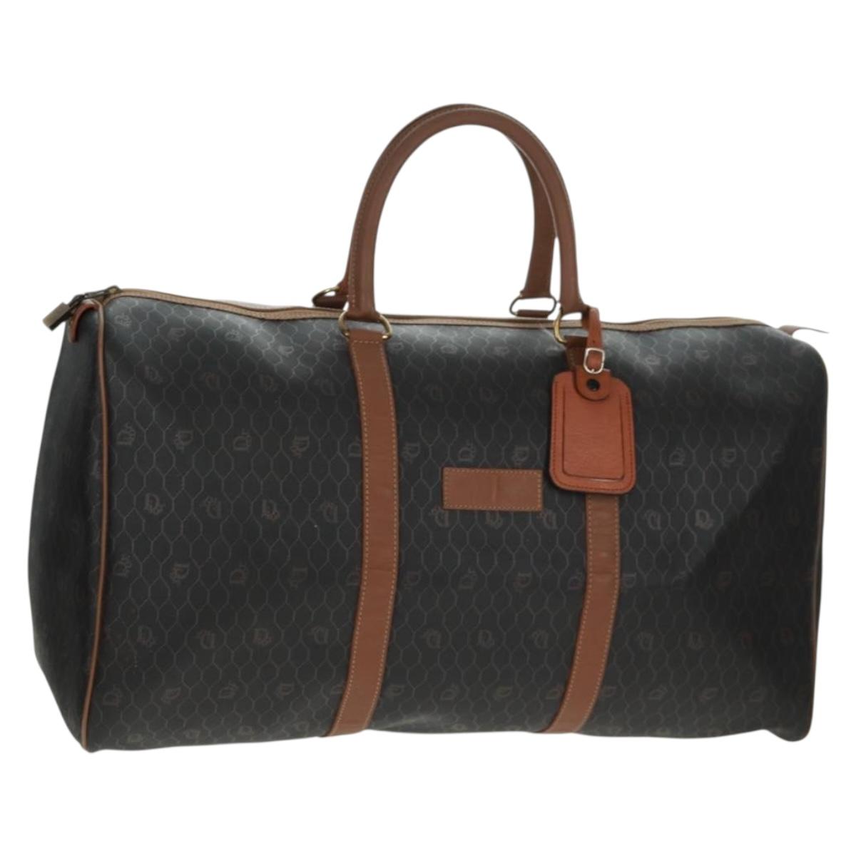 Christian Dior Honeycomb Canvas Boston Bag PVC Black Gold Auth 158369