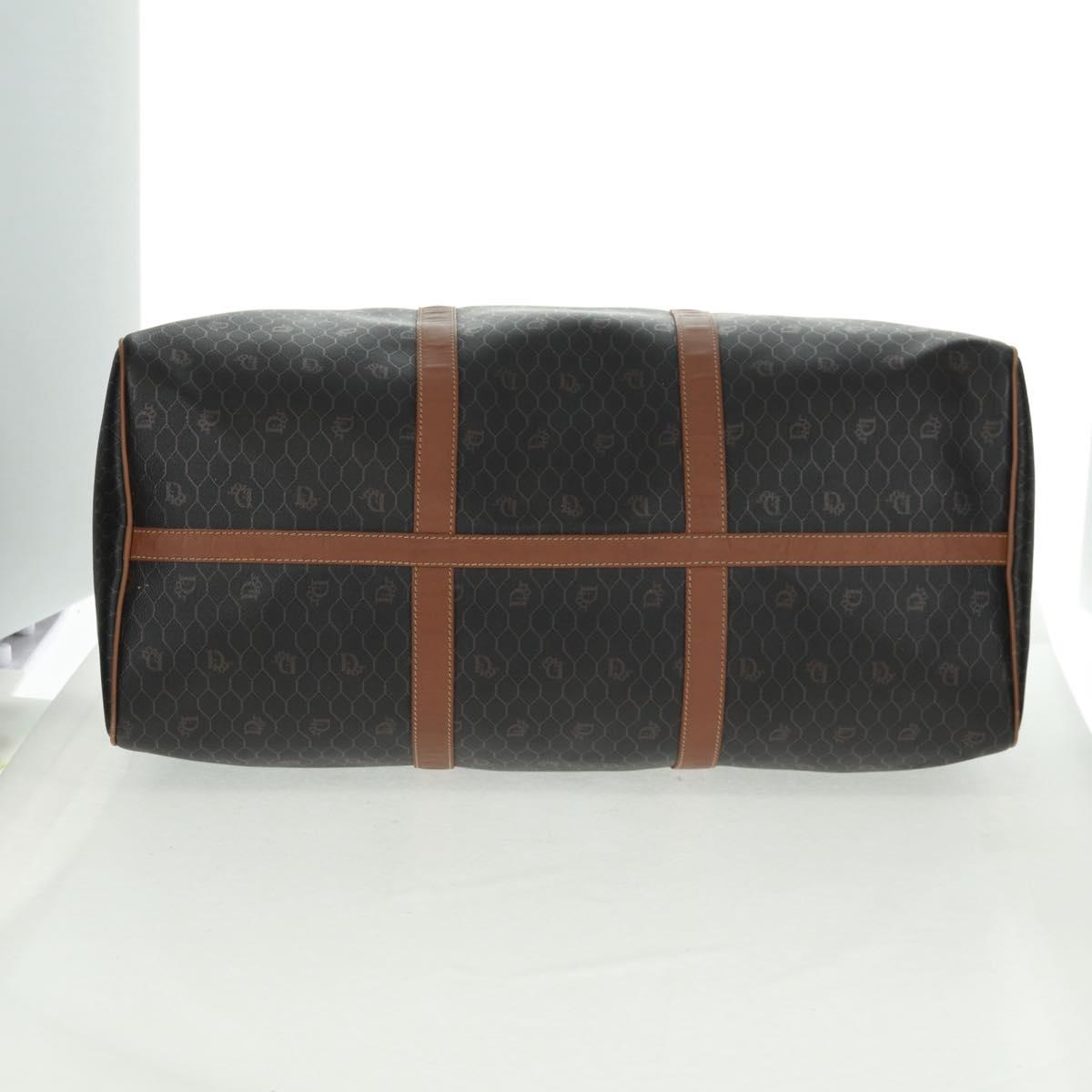 Christian Dior Honeycomb Canvas Boston Bag PVC Black Gold Auth 158369