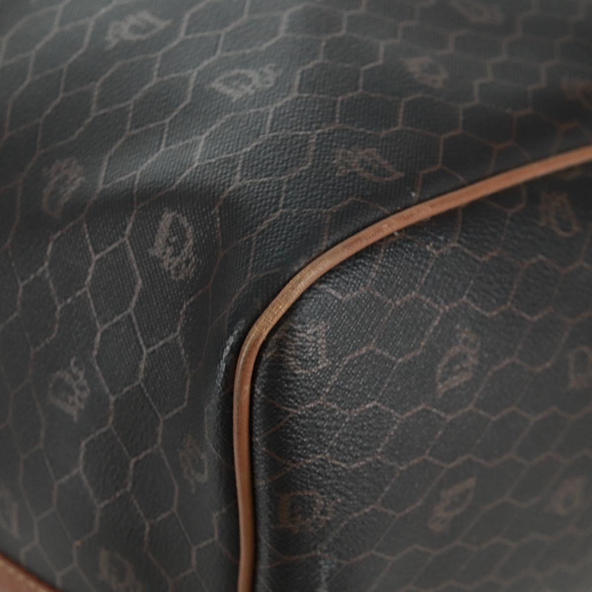 Christian Dior Honeycomb Canvas Boston Bag PVC Black Gold Auth 158369