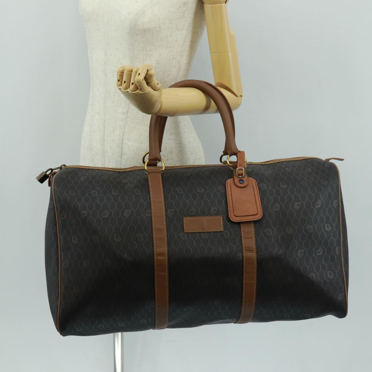 Christian Dior Honeycomb Canvas Boston Bag PVC Black Gold Auth 158369