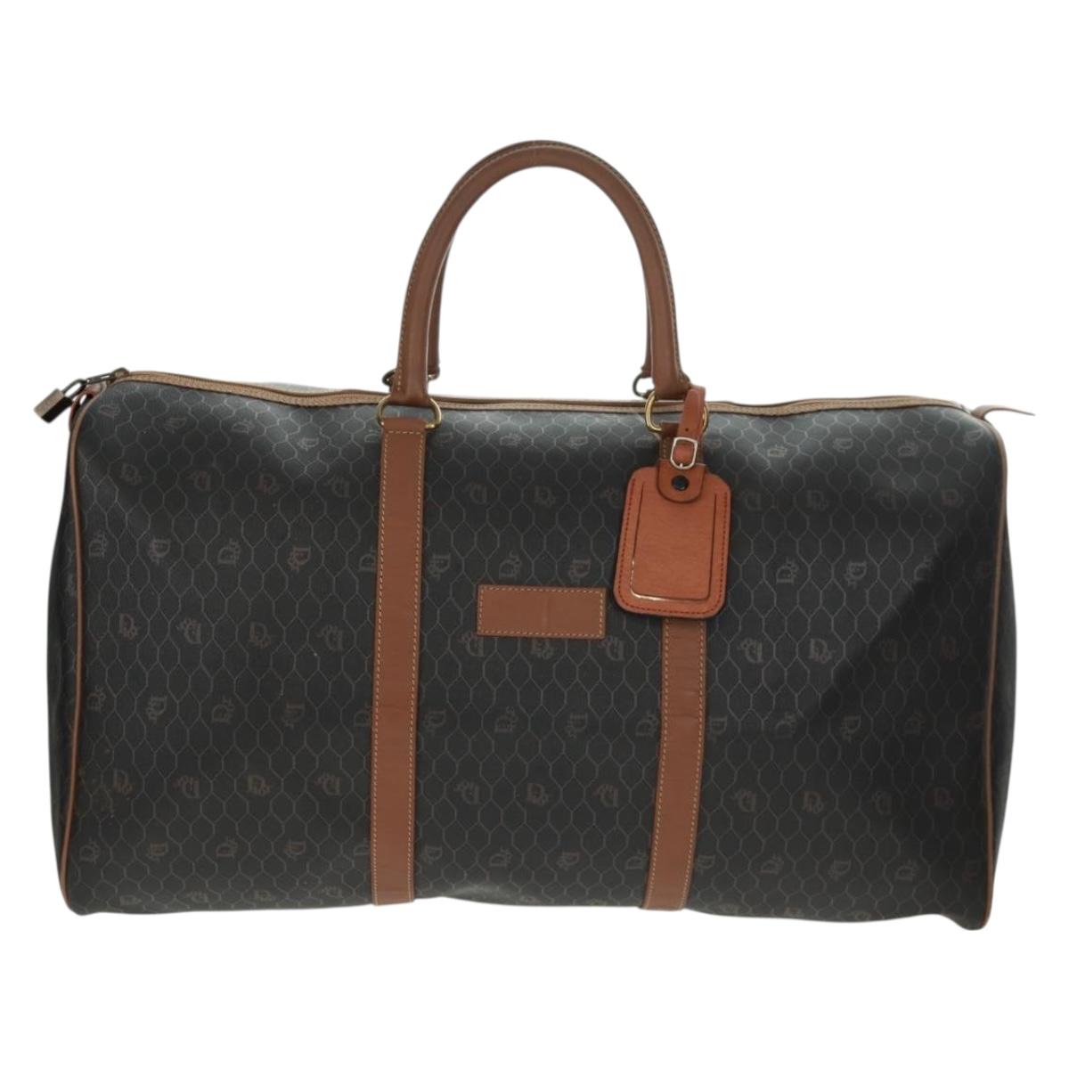 Christian Dior Honeycomb Canvas Boston Bag PVC Black Gold Auth 158369