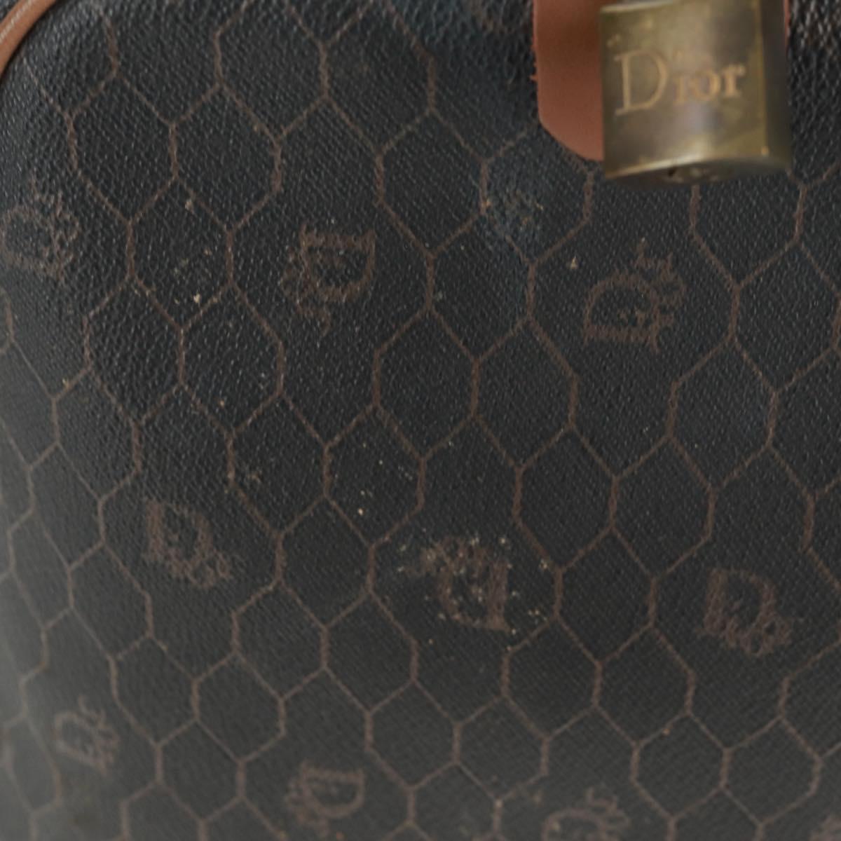 Christian Dior Honeycomb Canvas Boston Bag PVC Black Gold Auth 158369