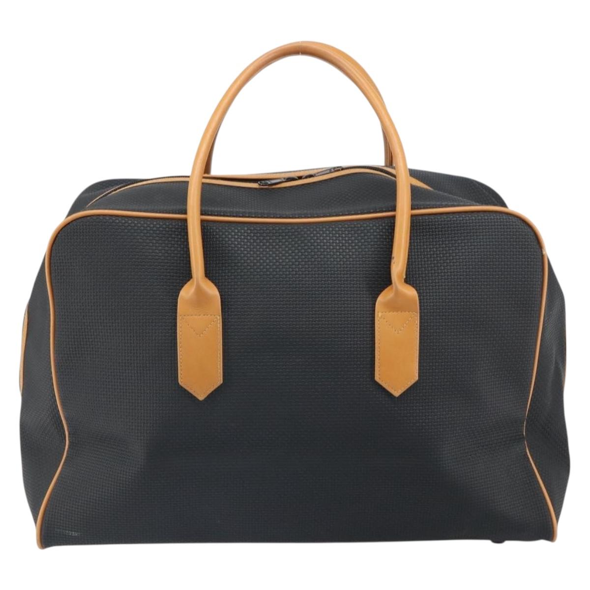 SAINT LAURENT Boston Bag PVC Canvas Black Brown gold Auth 158370