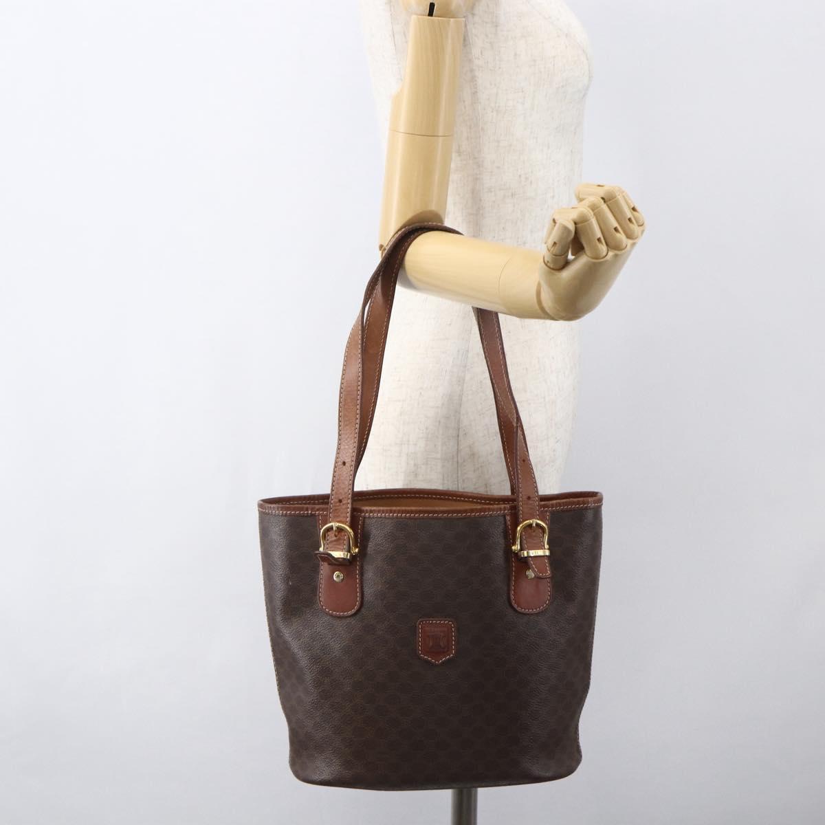 CELINE Macadam Canvas Tote Bag PVC Leather Brown Gold Auth 158371