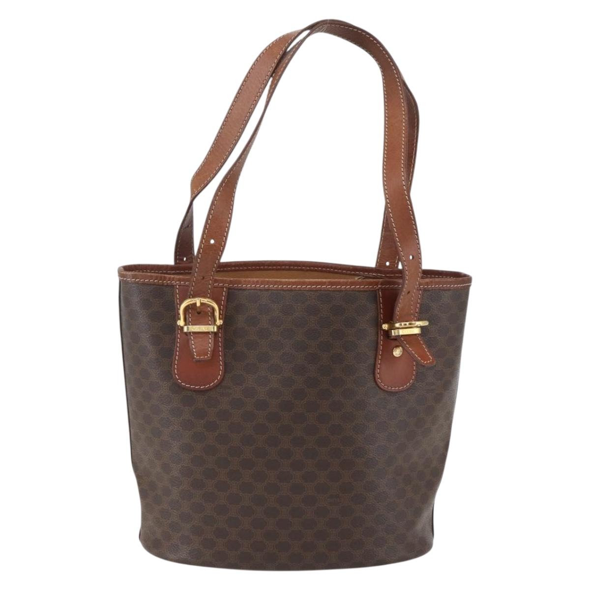CELINE Macadam Canvas Tote Bag PVC Leather Brown Gold Auth 158371