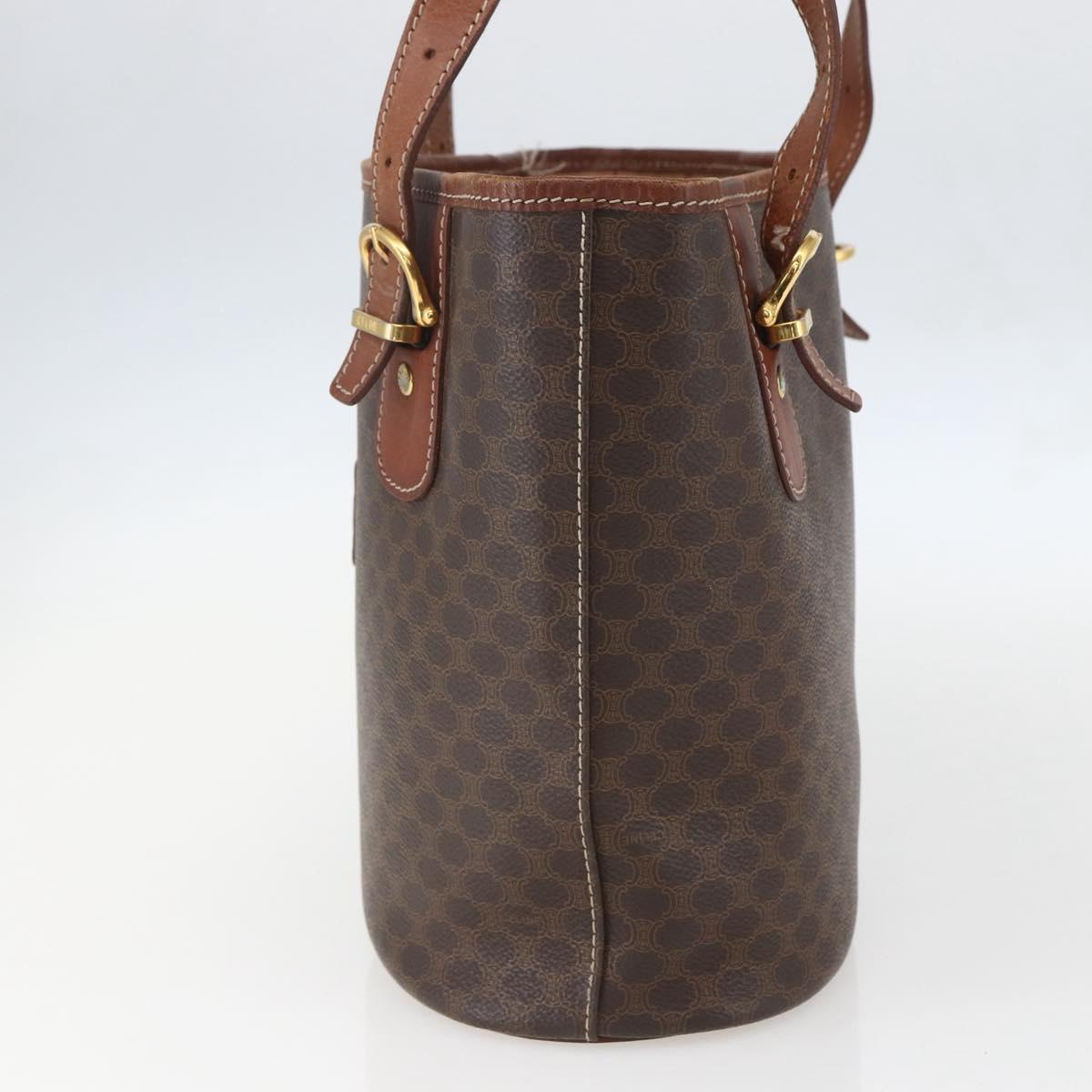 CELINE Macadam Canvas Tote Bag PVC Leather Brown Gold Auth 158371