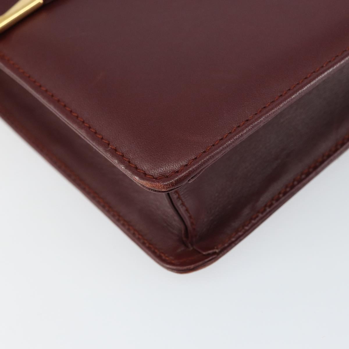 CARTIER Must Line Shoulder Bag Leather Bordeaux Gold Auth 158372