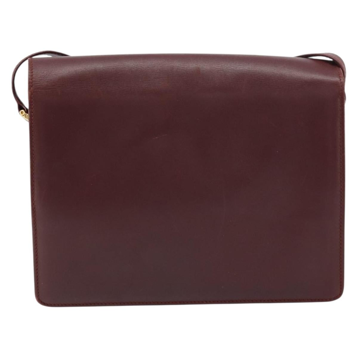 CARTIER Must Line Shoulder Bag Leather Bordeaux Gold Auth 158372