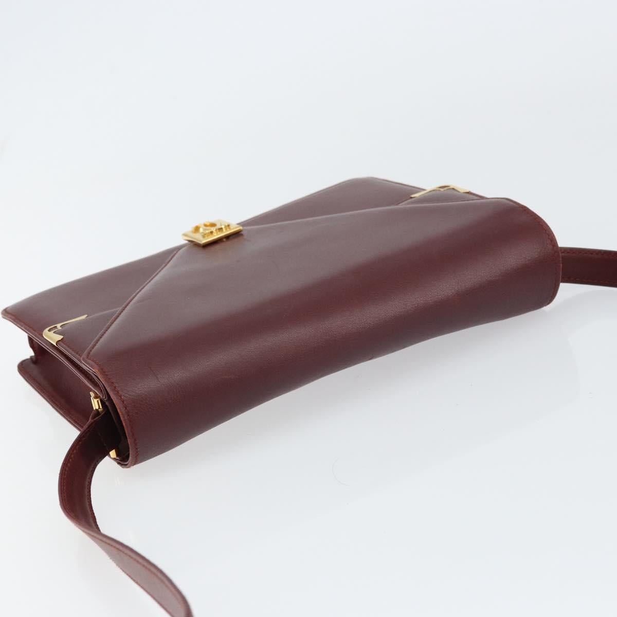 CARTIER Must Line Shoulder Bag Leather Bordeaux Gold Auth 158372