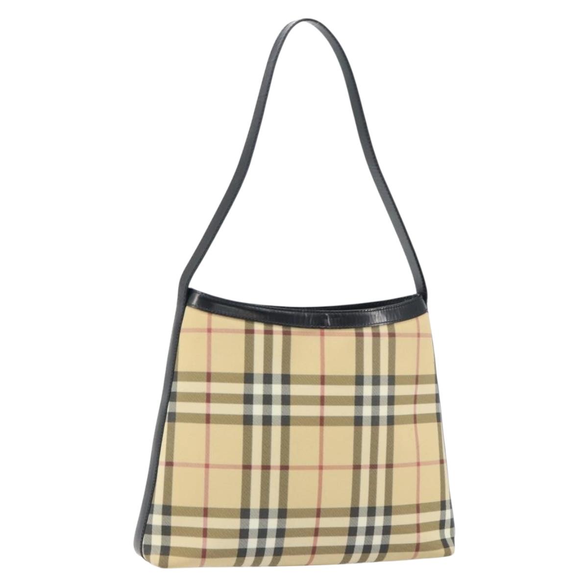 BURBERRY Nova Check Shoulder Bag PVC Beige Silver Auth 158373