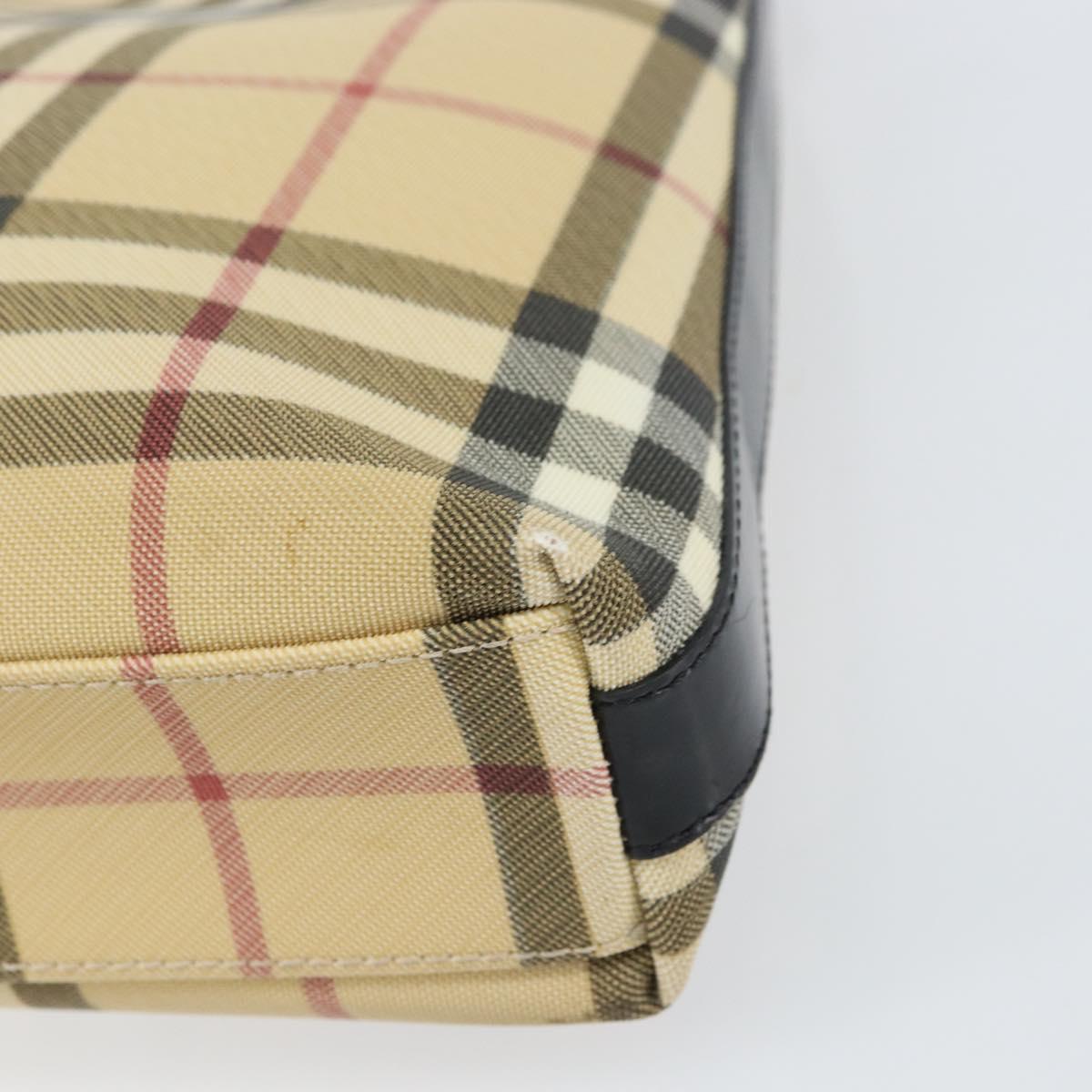 BURBERRY Nova Check Shoulder Bag PVC Beige Silver Auth 158373