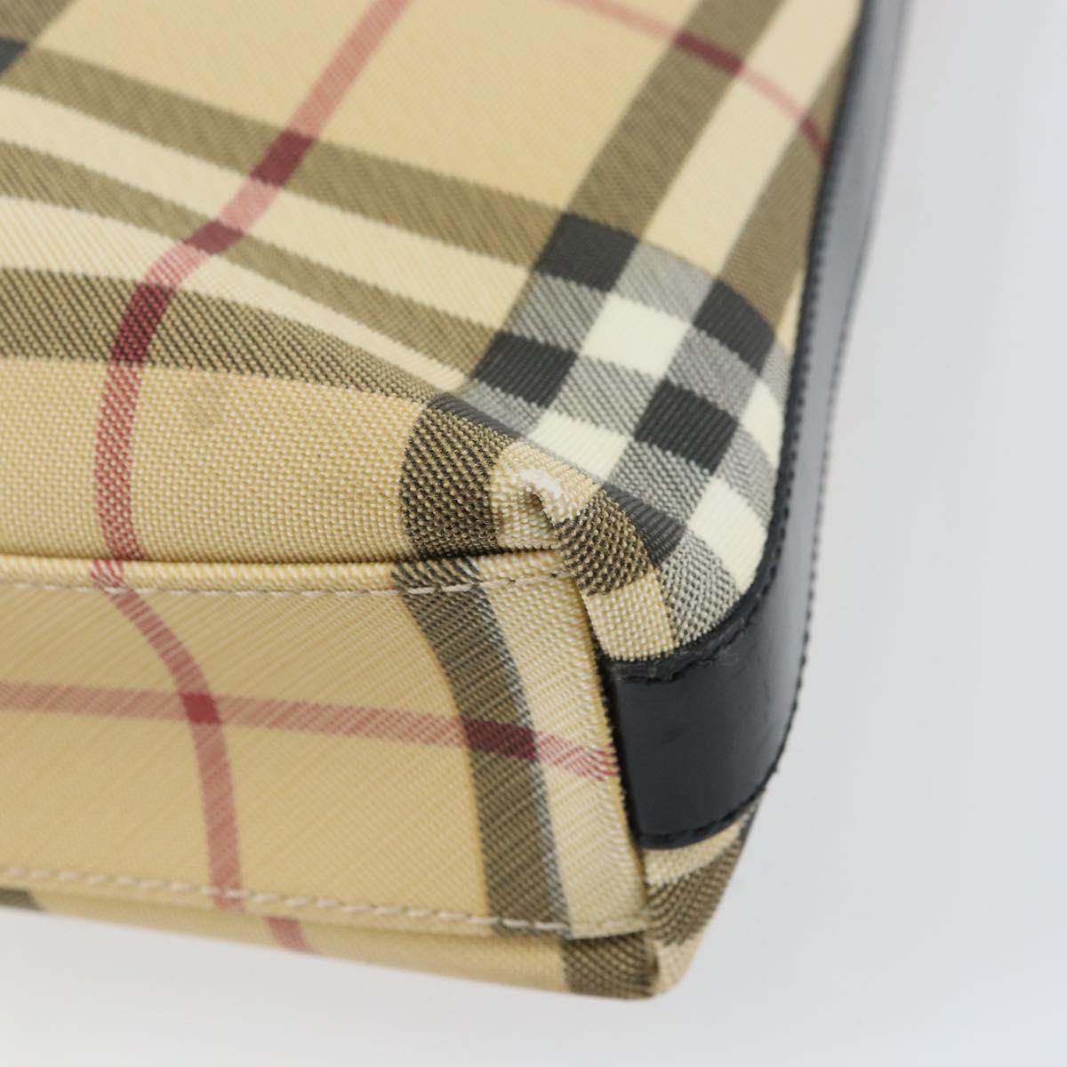 BURBERRY Nova Check Shoulder Bag PVC Beige Silver Auth 158373