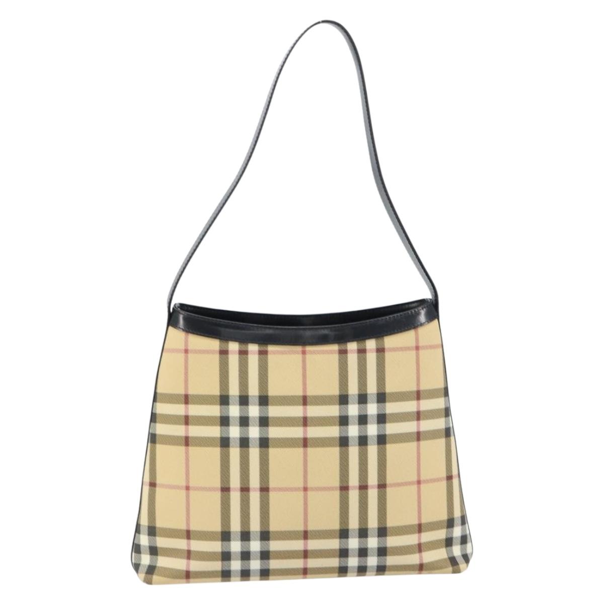 BURBERRY Nova Check Shoulder Bag PVC Beige Silver Auth 158373