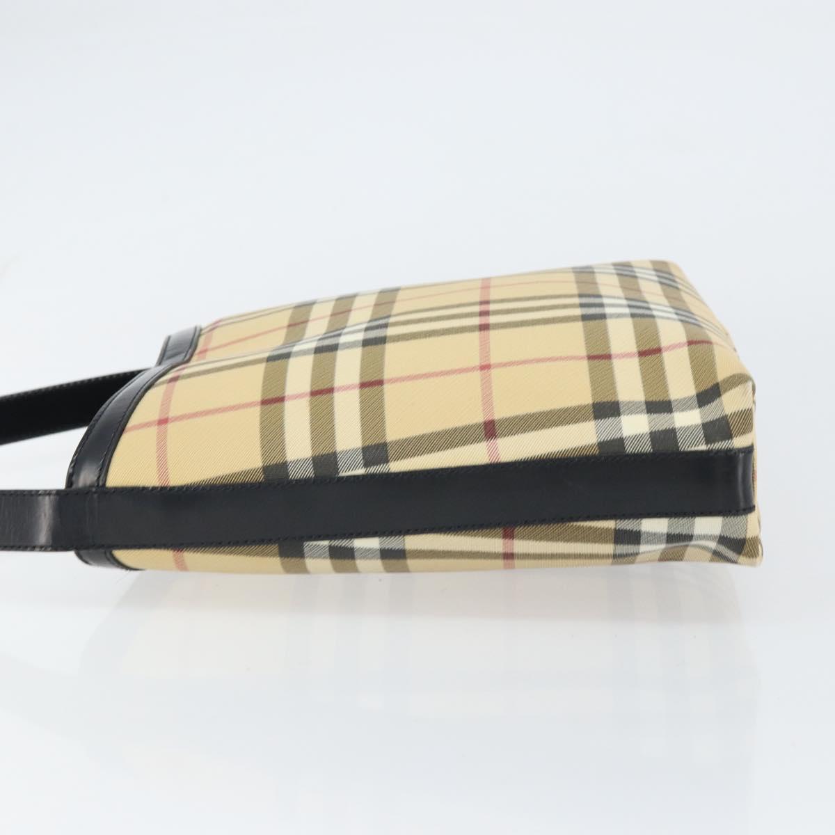 BURBERRY Nova Check Shoulder Bag PVC Beige Silver Auth 158373