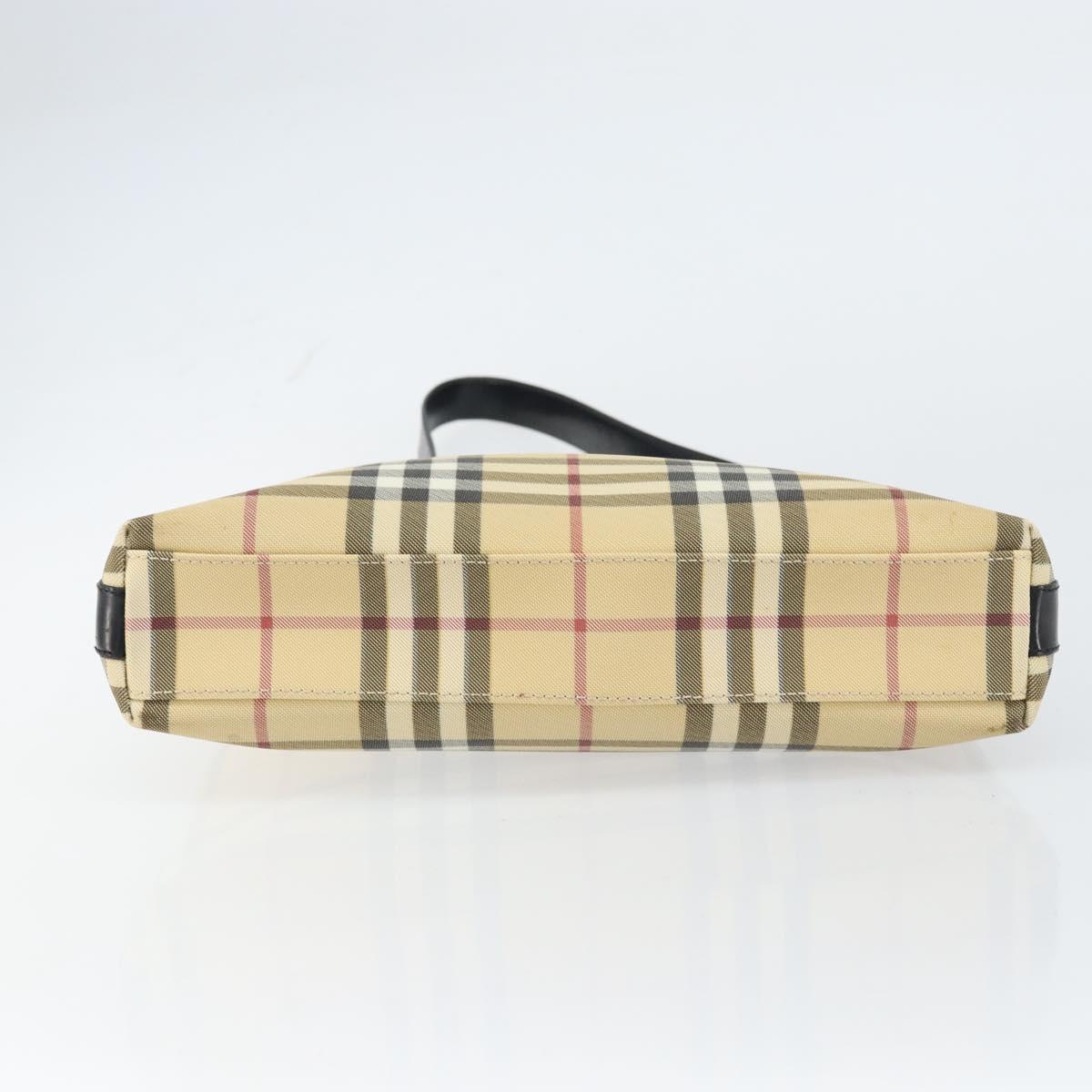 BURBERRY Nova Check Shoulder Bag PVC Beige Silver Auth 158373