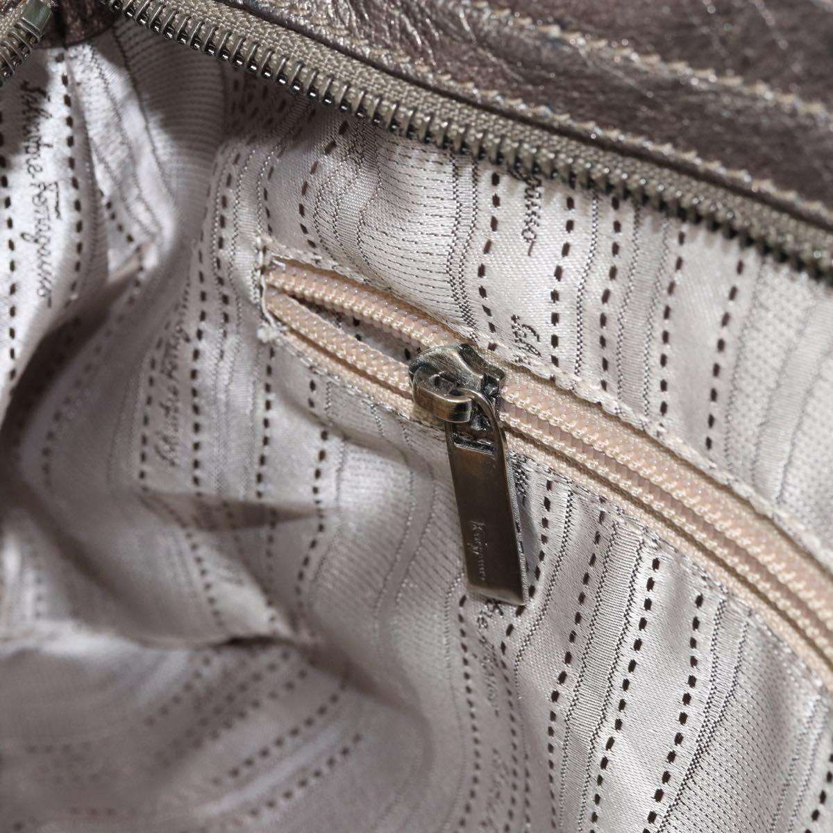 Salvatore Ferragamo Gancini Tote Bag Leather Brown Gold Auth 158376