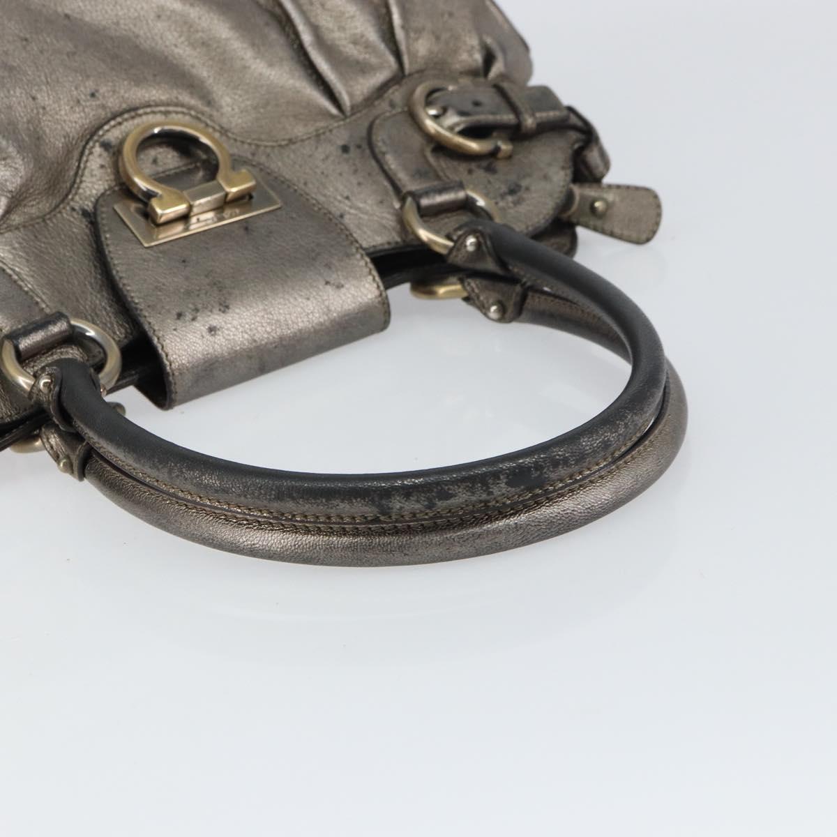 Salvatore Ferragamo Gancini Tote Bag Leather Brown Gold Auth 158376