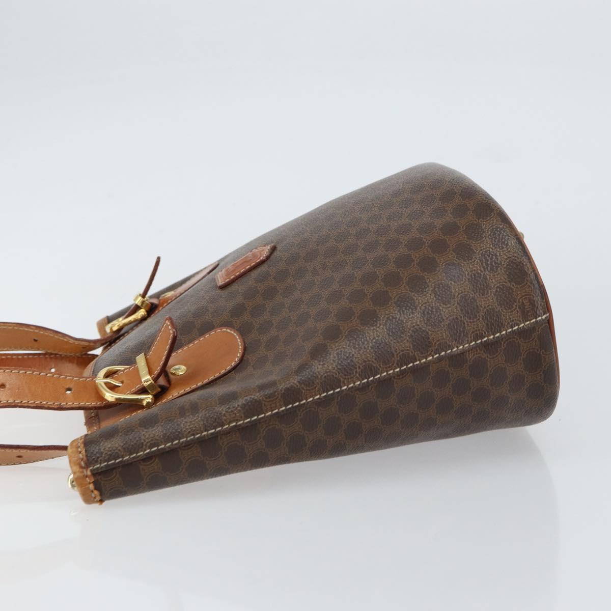 CELINE Macadam Canvas Tote Bag PVC Leather Brown Gold Auth 158377