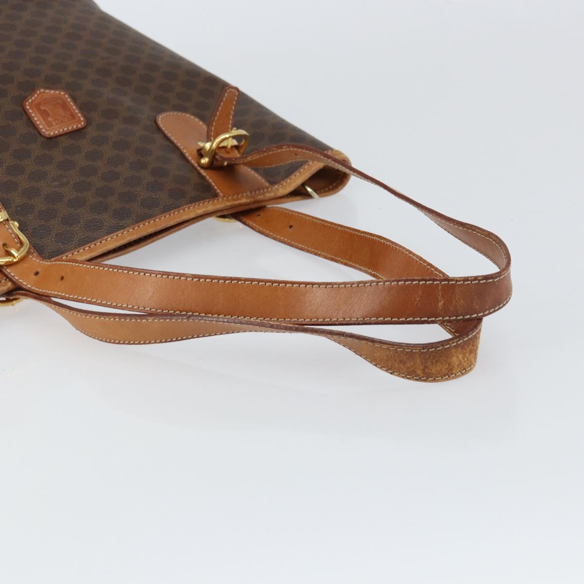CELINE Macadam Canvas Tote Bag PVC Leather Brown Gold Auth 158377