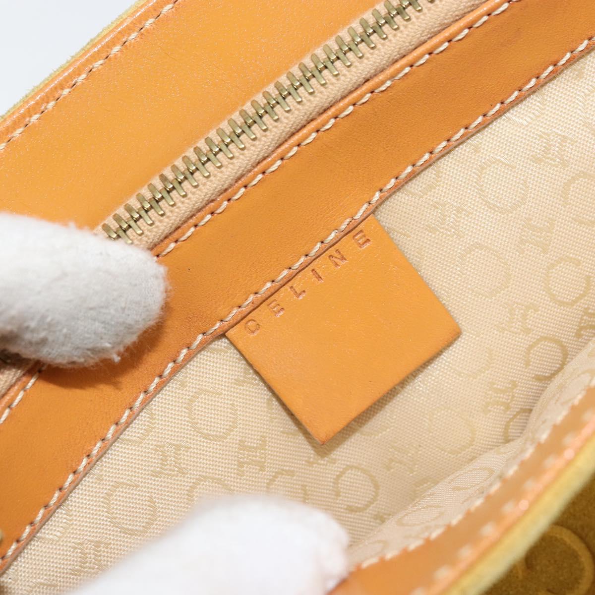 CELINE C Macadam Canvas Tote Bag Suede Yellow Gold Auth 158378