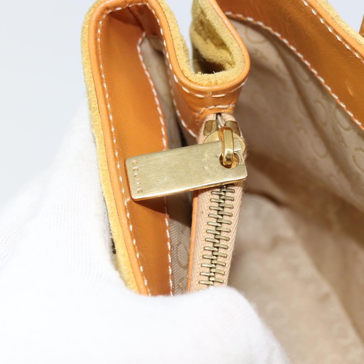CELINE C Macadam Canvas Tote Bag Suede Yellow Gold Auth 158378