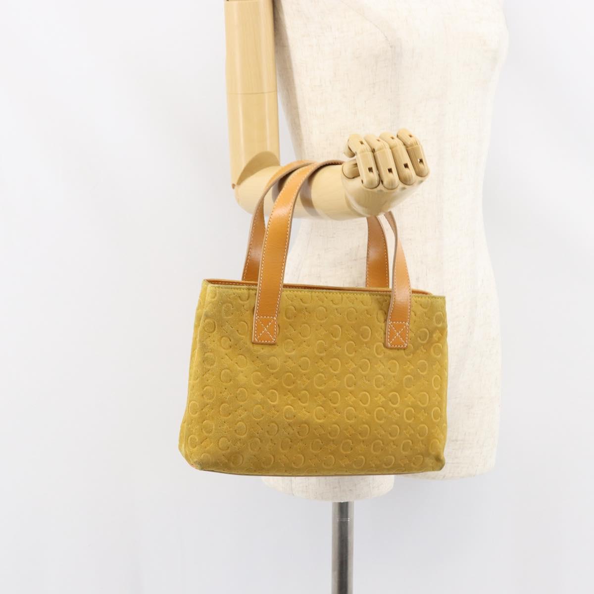 CELINE C Macadam Canvas Tote Bag Suede Yellow Gold Auth 158378