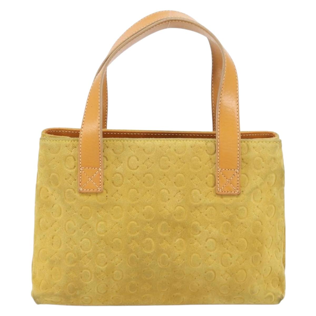 CELINE C Macadam Canvas Tote Bag Suede Yellow Gold Auth 158378