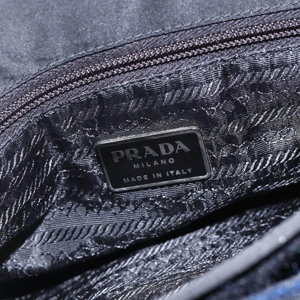PRADA Tote Bag Nylon Black Silver Auth 158382