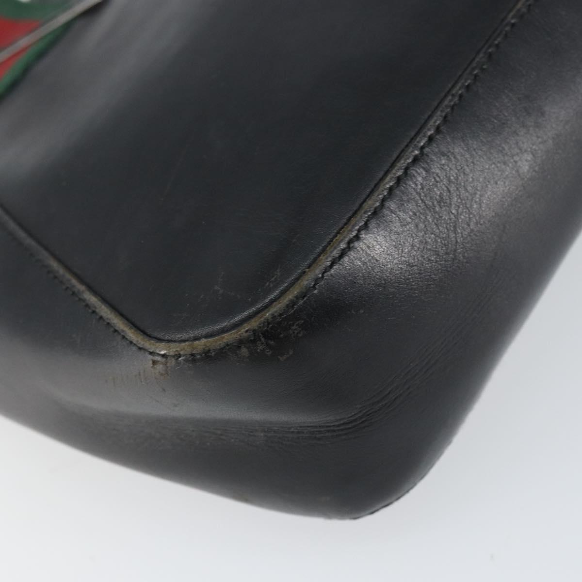 GUCCI Web Sherry Line Hand Bag Leather Black Silver 73984 Auth 158386