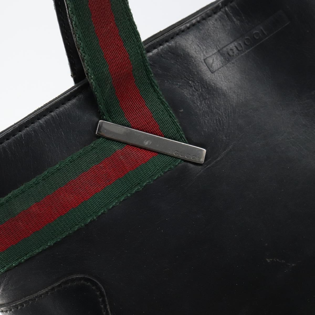 GUCCI Web Sherry Line Hand Bag Leather Black Silver 73984 Auth 158386
