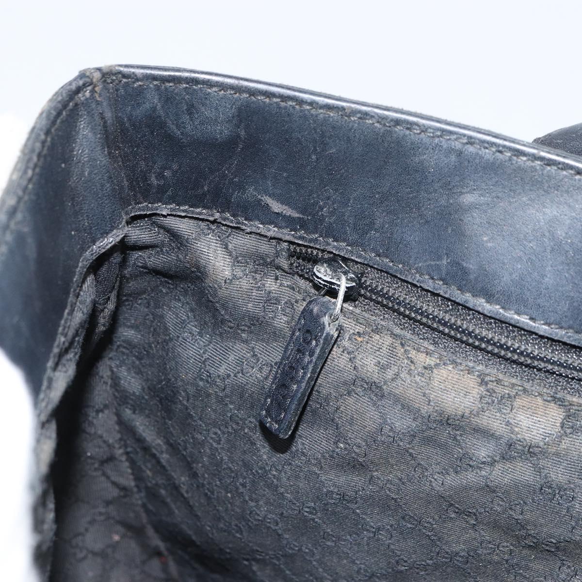 GUCCI Web Sherry Line Hand Bag Leather Black Silver 73984 Auth 158386