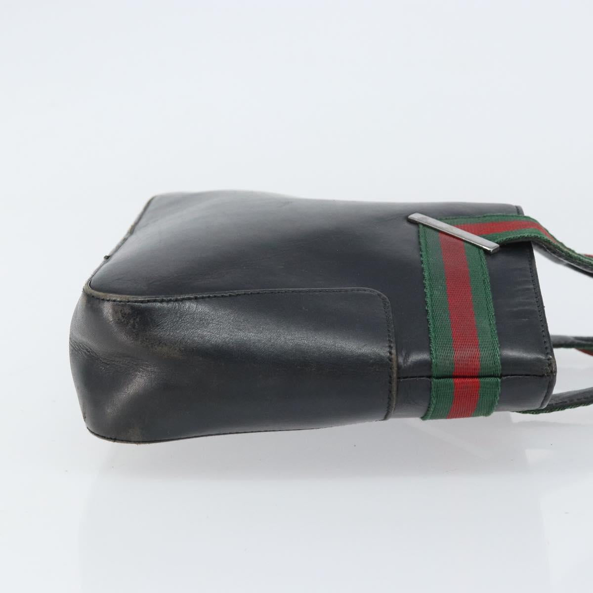 GUCCI Web Sherry Line Hand Bag Leather Black Silver 73984 Auth 158386