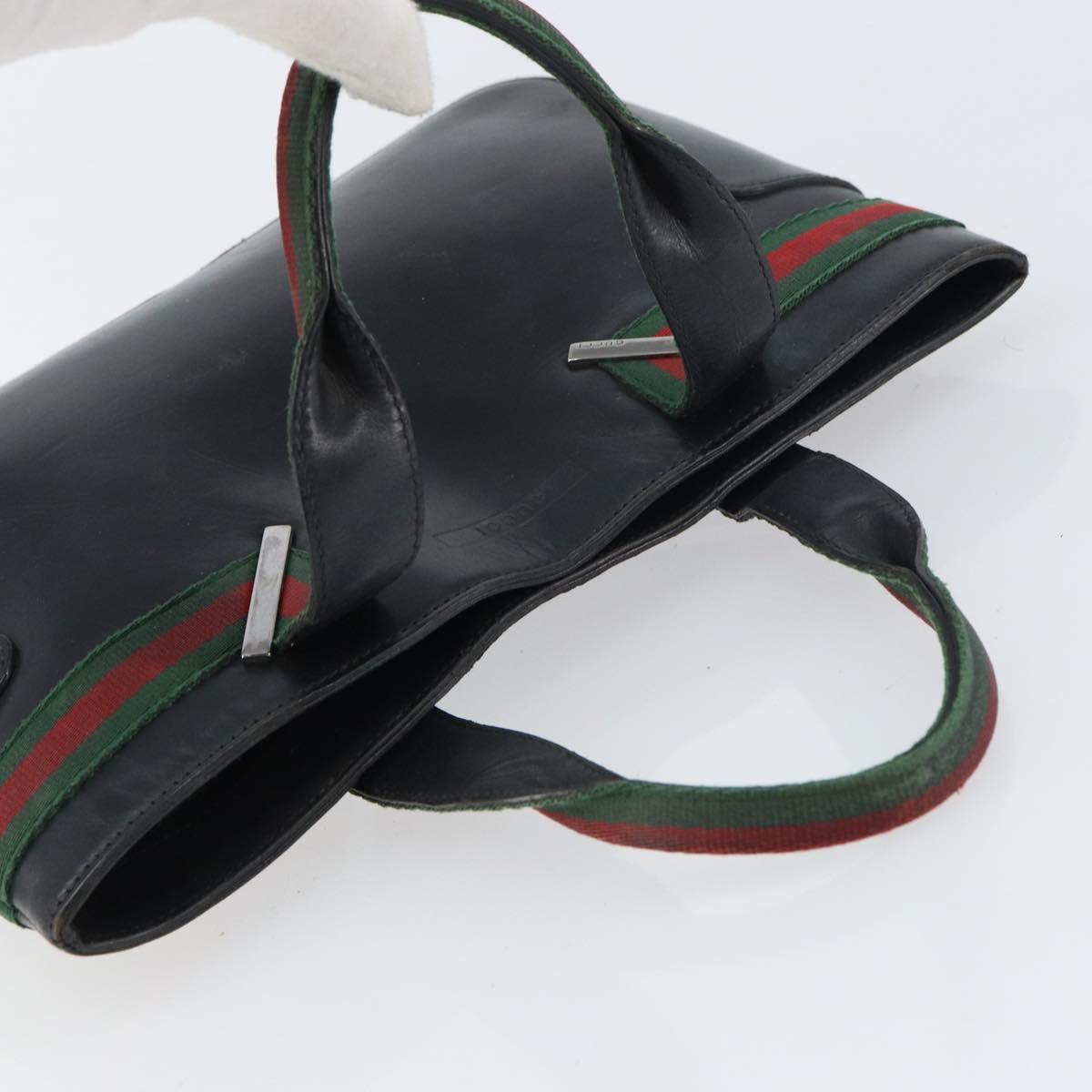 GUCCI Web Sherry Line Hand Bag Leather Black Silver 73984 Auth 158386