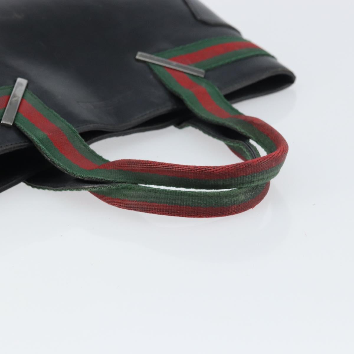 GUCCI Web Sherry Line Hand Bag Leather Black Silver 73984 Auth 158386