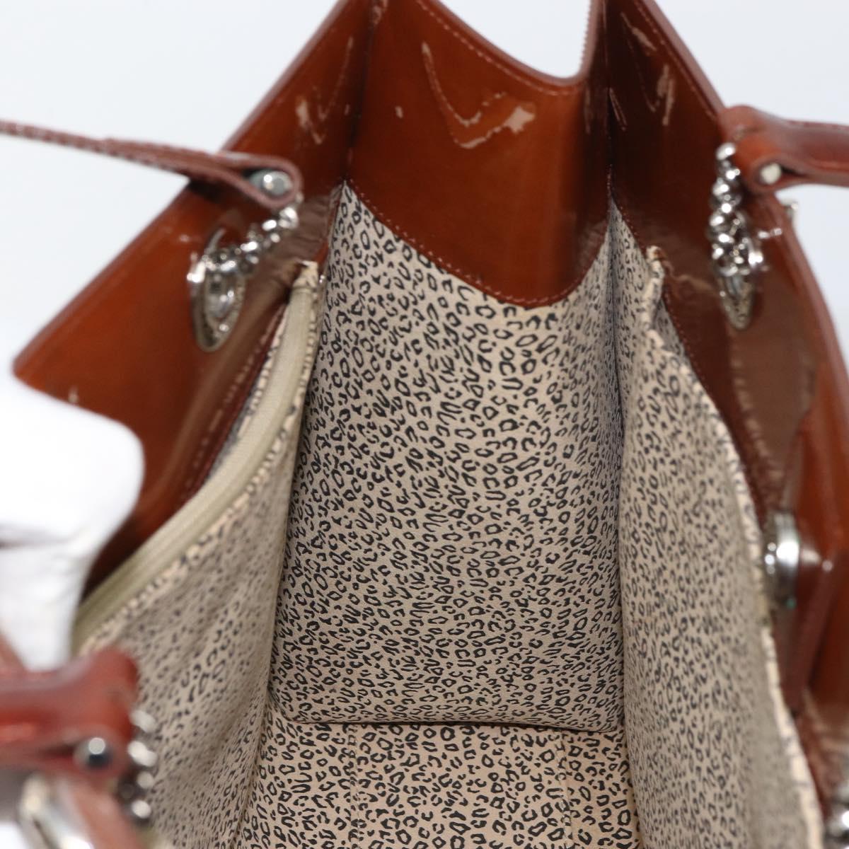 CARTIER PANTHERE Tote Bag Patent leather Brown Silver Auth 158387
