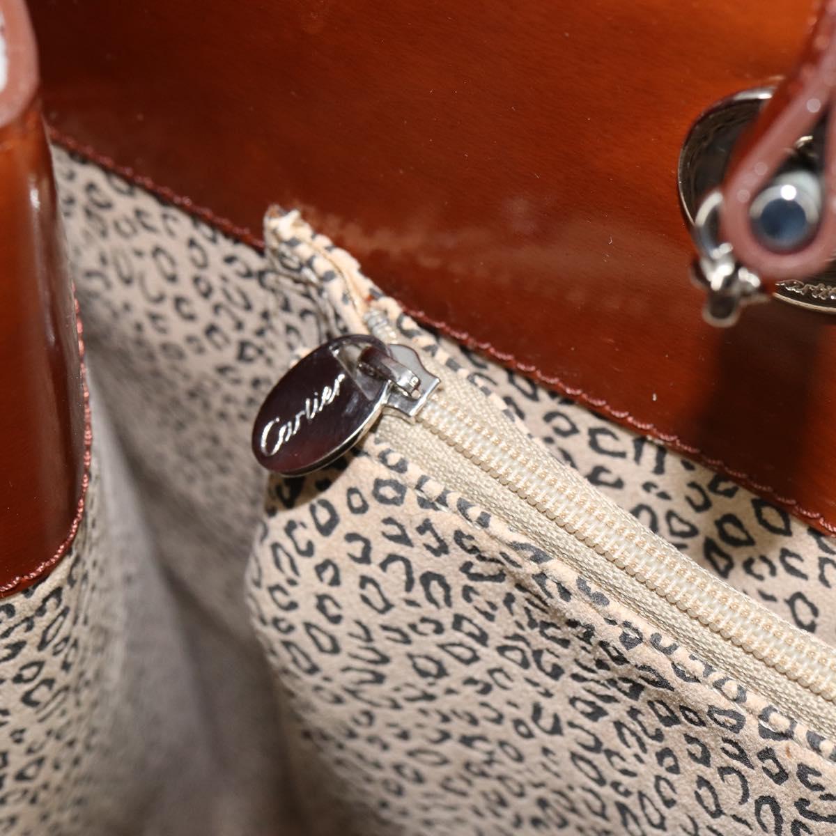 CARTIER PANTHERE Tote Bag Patent leather Brown Silver Auth 158387