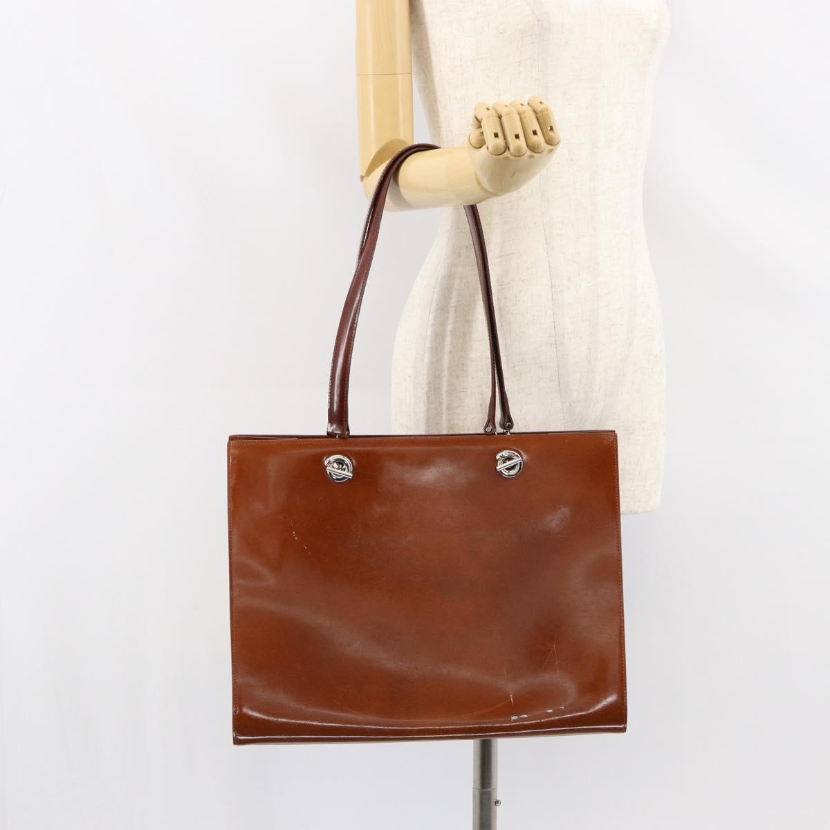 CARTIER PANTHERE Tote Bag Patent leather Brown Silver Auth 158387